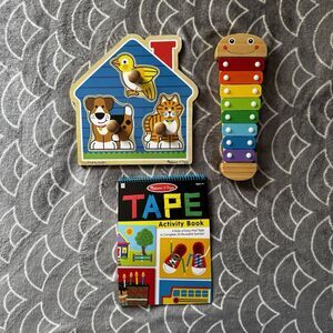 Melissa & Doug Wooden Xylophone Activity Tape Animals Educational Toys Bundle